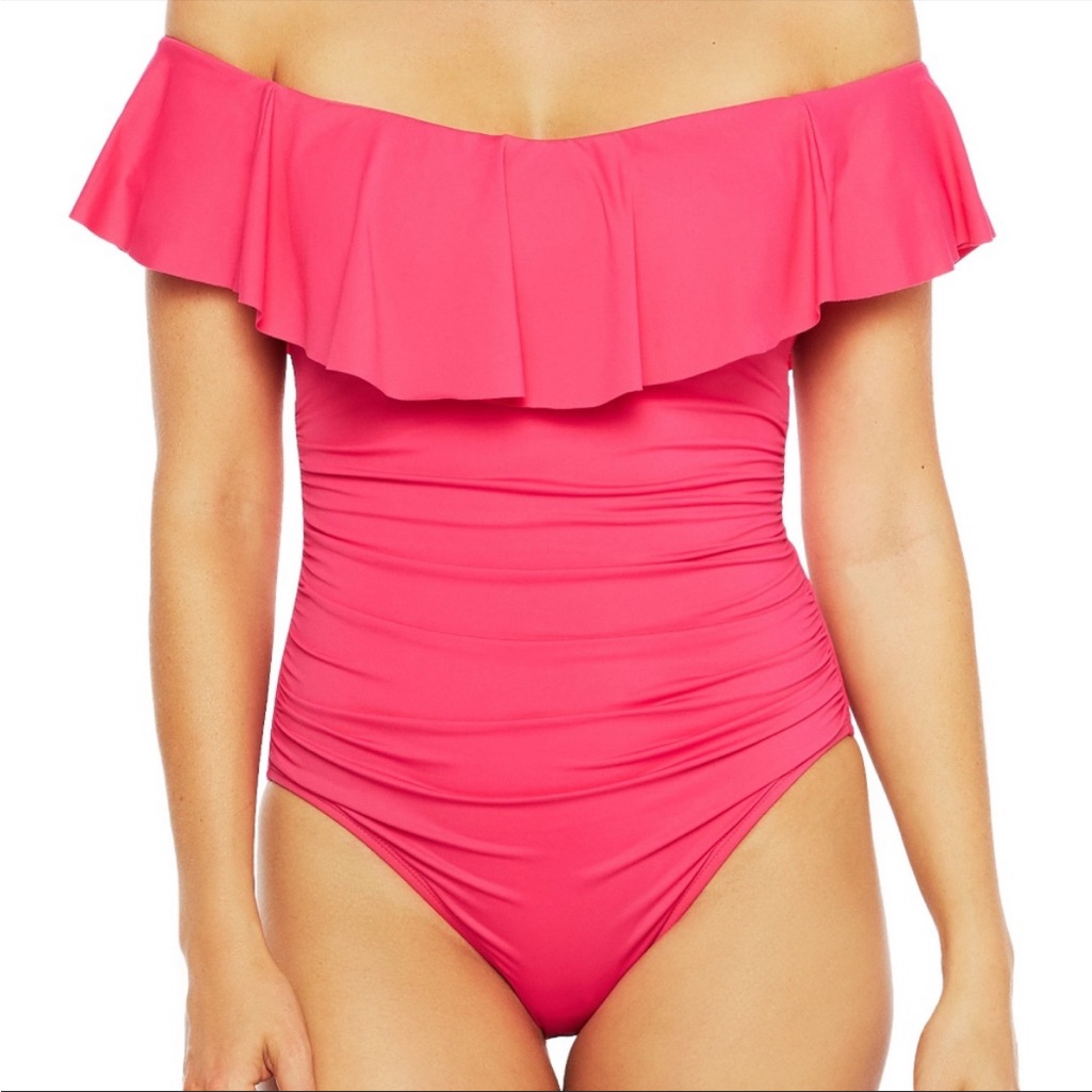 La Blanca Island Goddess Off Shoulder One Piece Swimsuit Hot Pink Sz 20w Nwot